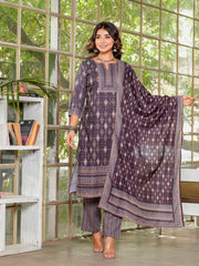 Maluka Women’s Brown & Teal Ethnic Cotton Schiffli Kurta Set
