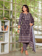 Maluka Women’s Brown & Teal Ethnic Cotton Schiffli Kurta Set