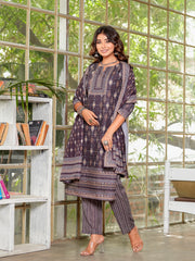 Maluka Women’s Brown & Teal Ethnic Cotton Schiffli Kurta Set