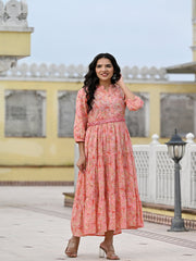 Maluka Women Cotton Foil Floral Printed Kurta