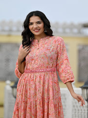 Maluka Women Cotton Foil Floral Printed Kurta