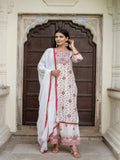 Maluka Women Cotton Foil Embroidered Kurta Sarara with Dupatta Set