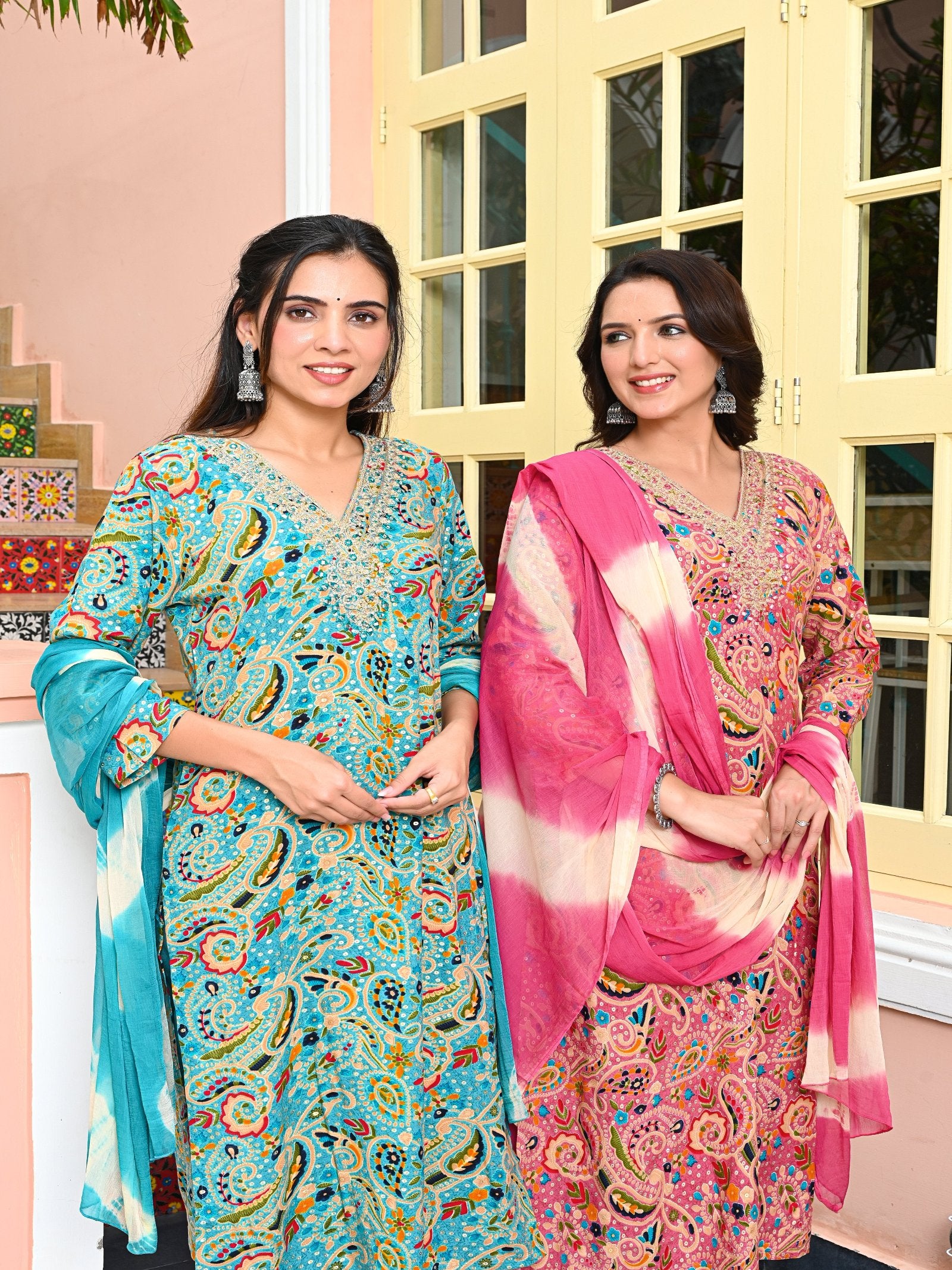 MALUKA WOMEN RAYON FOIL PRINTED KURTA PANT WITH DUPATTA SET