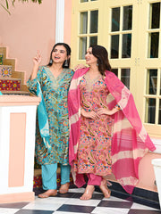 MALUKA WOMEN RAYON FOIL PRINTED KURTA PANT WITH DUPATTA SET