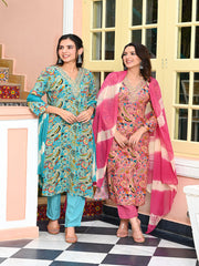 MALUKA WOMEN RAYON FOIL PRINTED KURTA PANT WITH DUPATTA SET