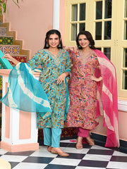 MALUKA WOMEN RAYON FOIL PRINTED KURTA PANT WITH DUPATTA SET