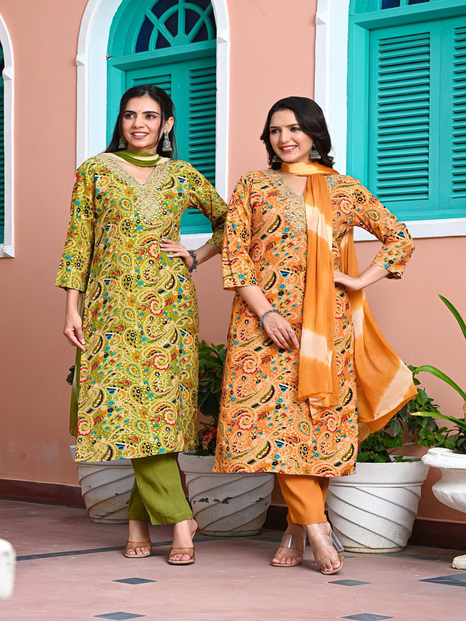 MALUKA WOMEN RAYON FOIL PRINTED KURTA PANT WITH DUPATTA SET