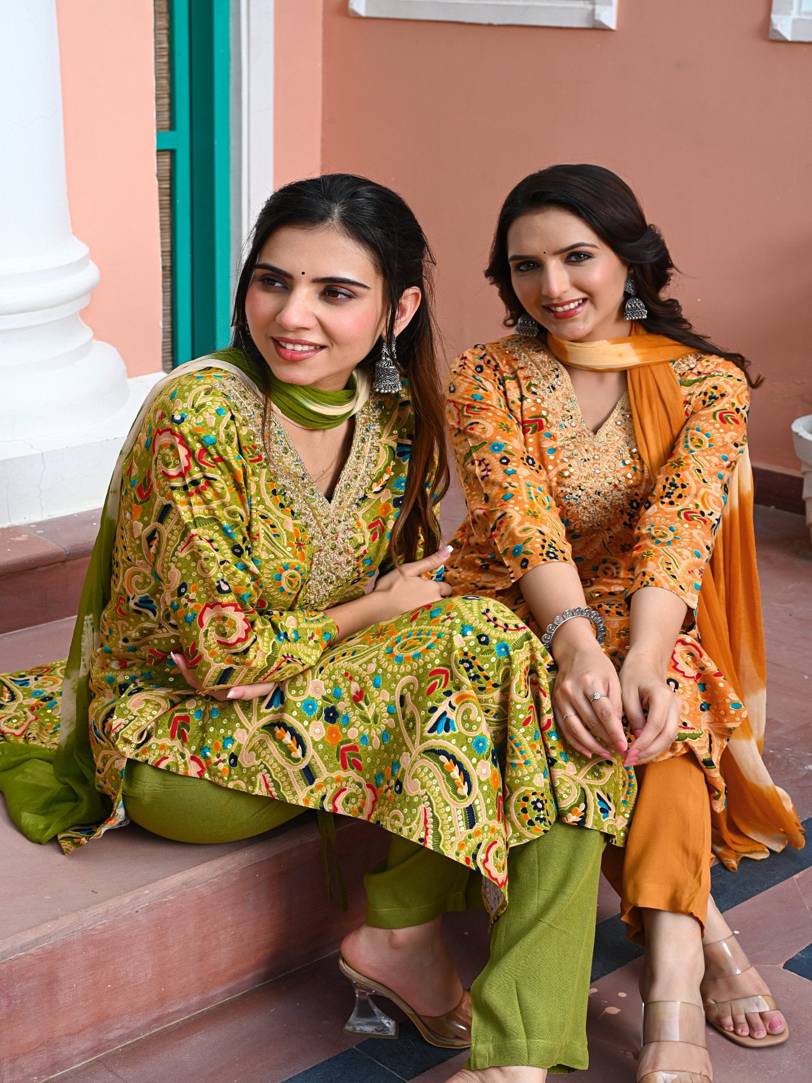MALUKA WOMEN RAYON FOIL PRINTED KURTA PANT WITH DUPATTA SET