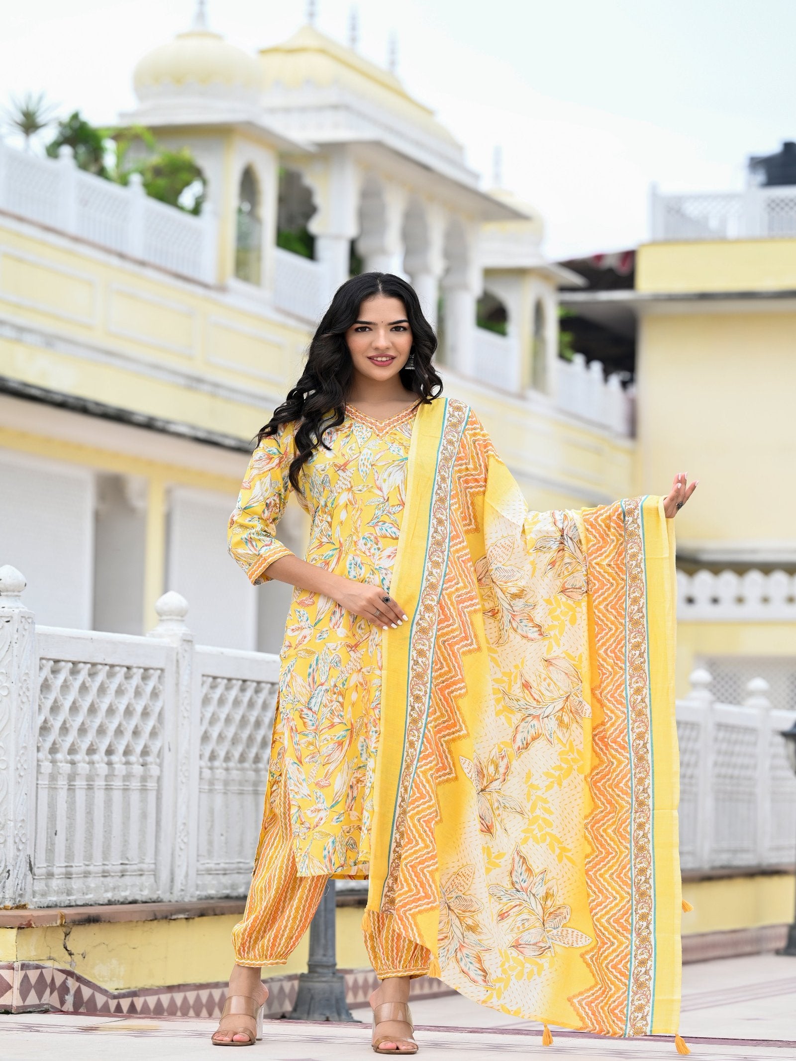 Maluka Women Capsule Foil Floral Printed Kurta Pant with Dupatta Set