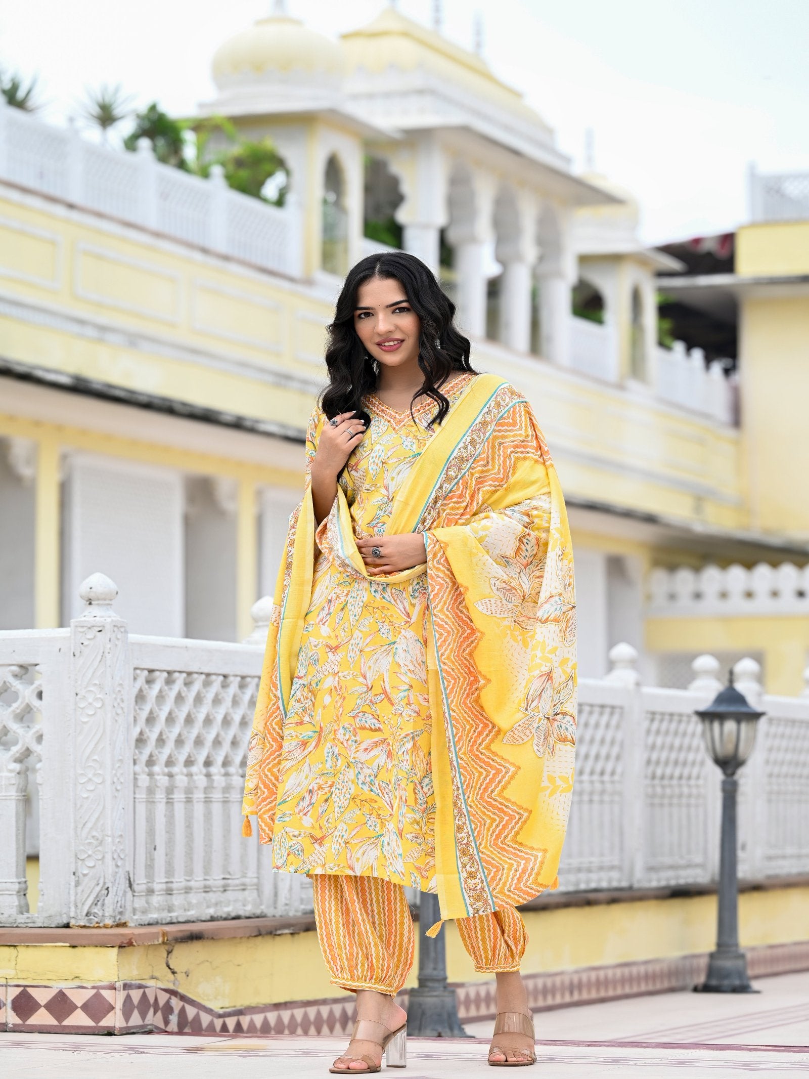Maluka Women Capsule Foil Floral Printed Kurta Pant with Dupatta Set