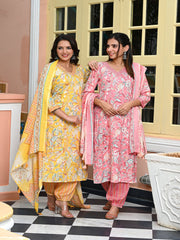 Maluka Women Capsule Foil Floral Printed Kurta Pant with Dupatta Set