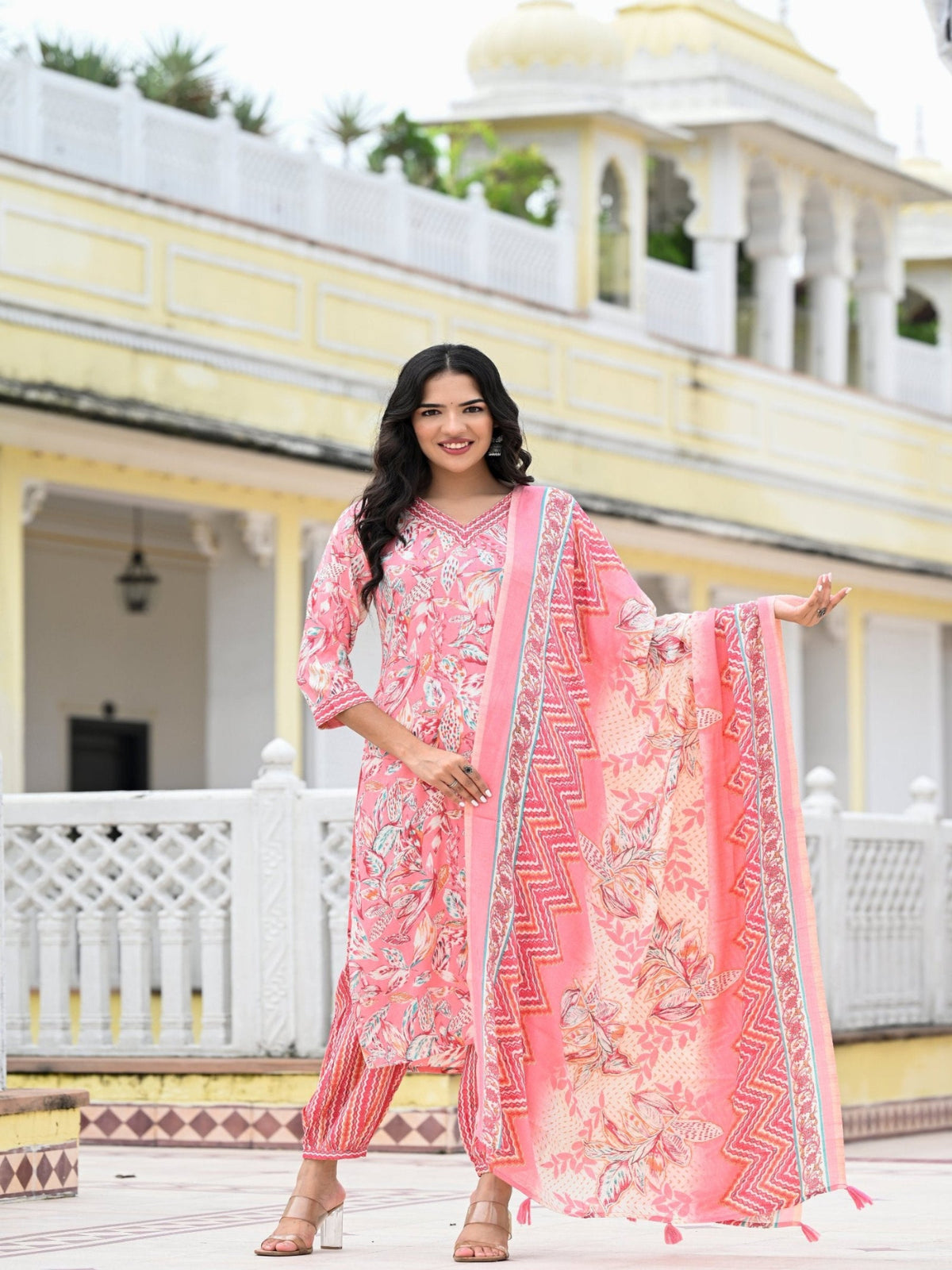 Maluka Women Capsule Foil Floral Printed Kurta Pant with Dupatta Set