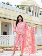 Maluka Women Capsule Foil Floral Printed Kurta Pant with Dupatta Set