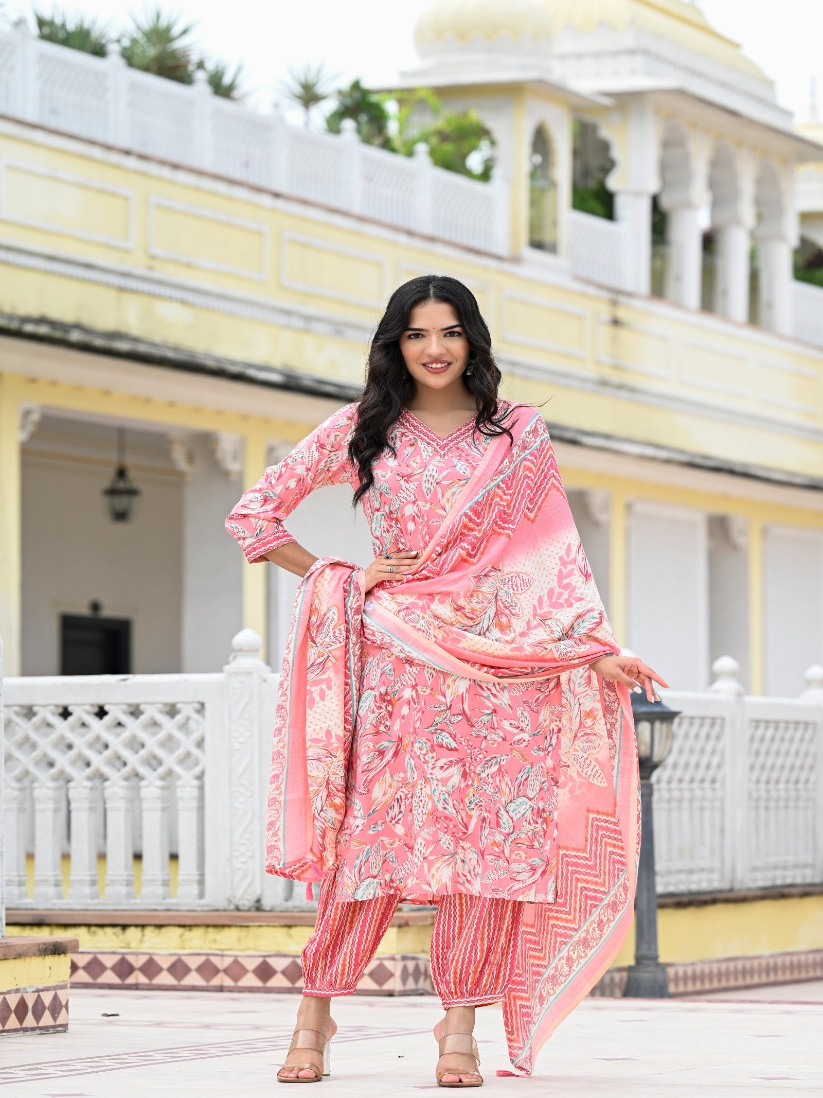 Maluka Women Capsule Foil Floral Printed Kurta Pant with Dupatta Set