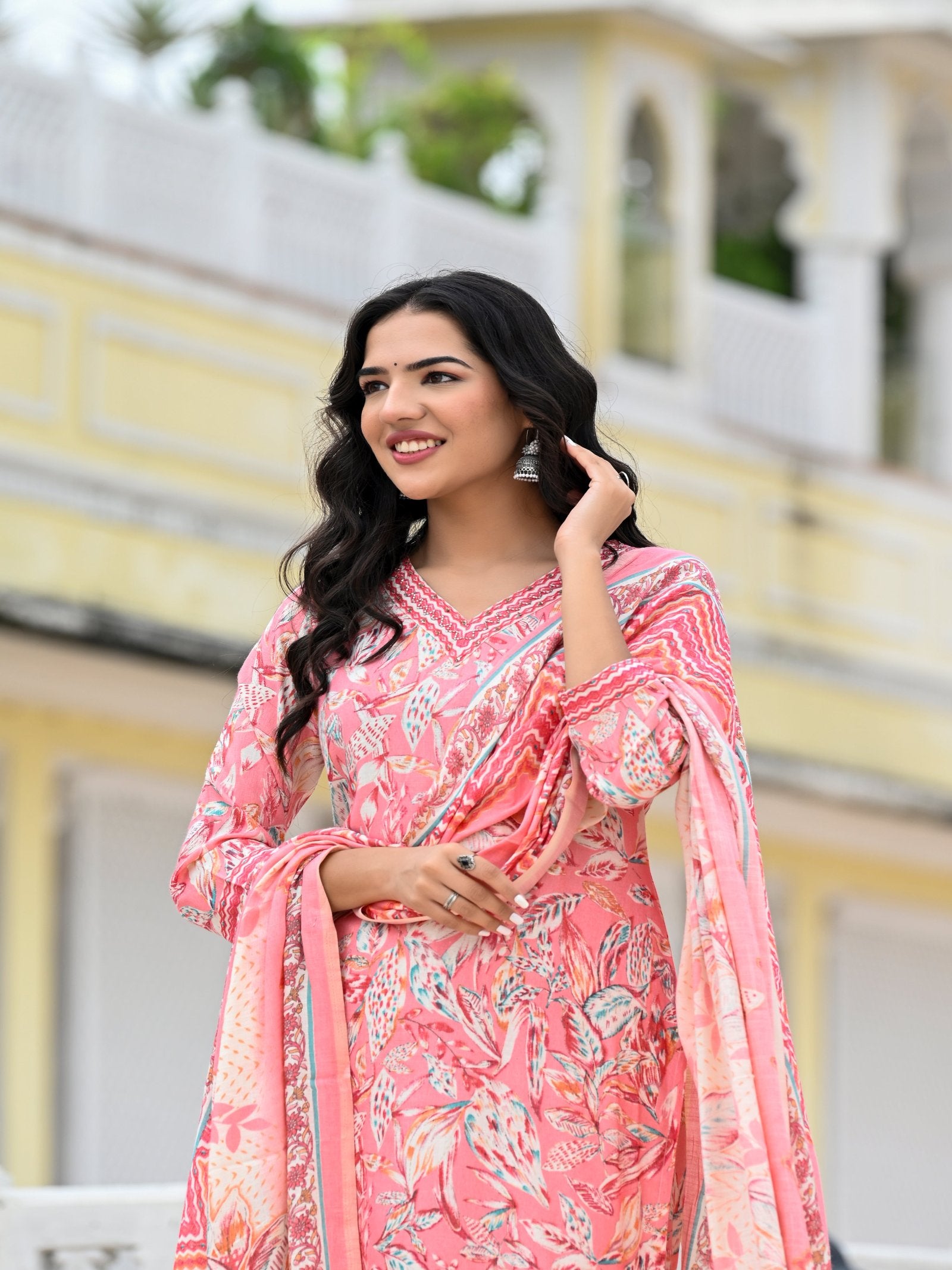 Maluka Women Capsule Foil Floral Printed Kurta Pant with Dupatta Set