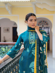 Maluka Women Natural Crape Floral Printed Kurta Pant with Dupatta Set