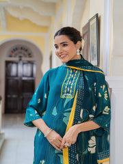 Maluka Women Natural Crape Floral Printed Kurta Pant with Dupatta Set