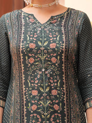 Maluka Women Floral Placement Print Maslin Kurta Pant With Dupatta Set