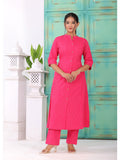 Maluka Women’s Pink, Yellow & Light Blue Cotton Kantha Kurta Set