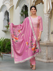 MALUKA WOMEN SHIMMER CREPE EMBROIDERED TISSUE KURTA SET