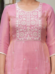 MALUKA WOMEN SHIMMER CREPE EMBROIDERED TISSUE KURTA SET