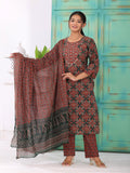 MALUKA WOMEN COTTON PRINTED KURTA PANT WITH DUPATTA SET