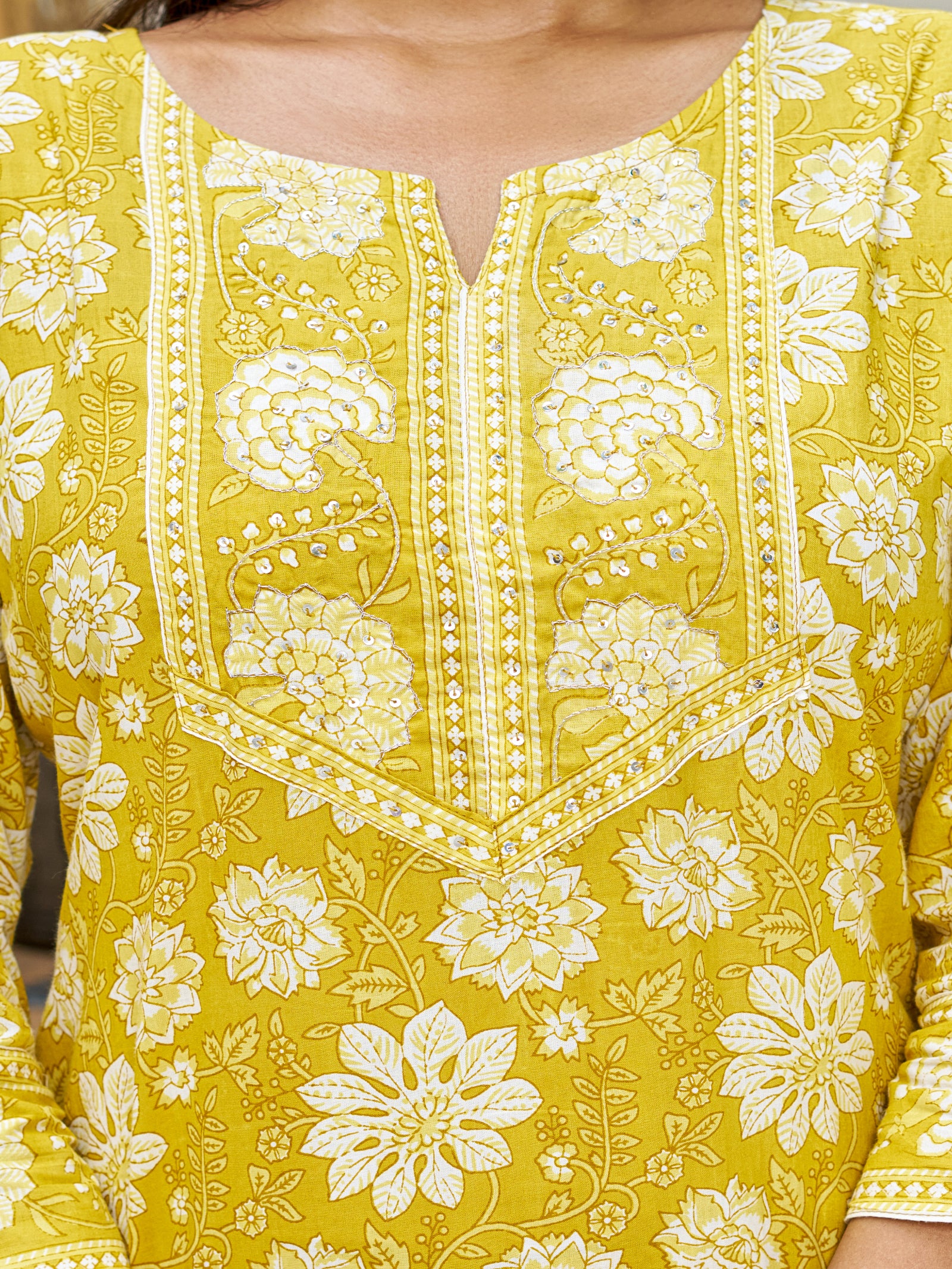 Maluka Women’s Blue, Yellow & Pink Floral Cotton Kurta Set with Dupatta