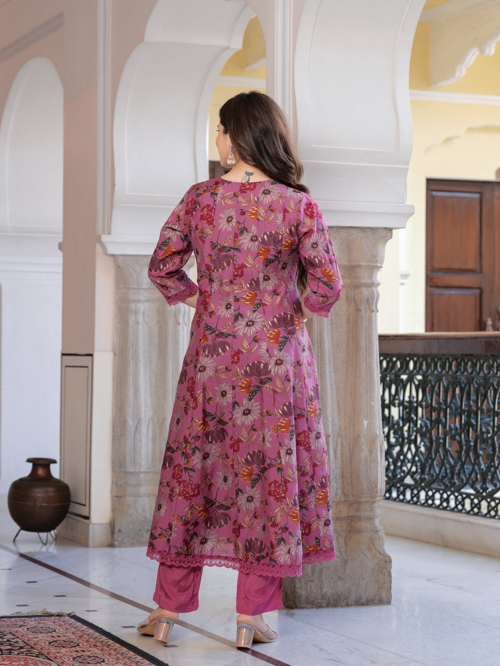 MALUKA WOMEN MODAL CHANDERI FLORAL PRINT KURTA PANT WITH DUPATTA SET