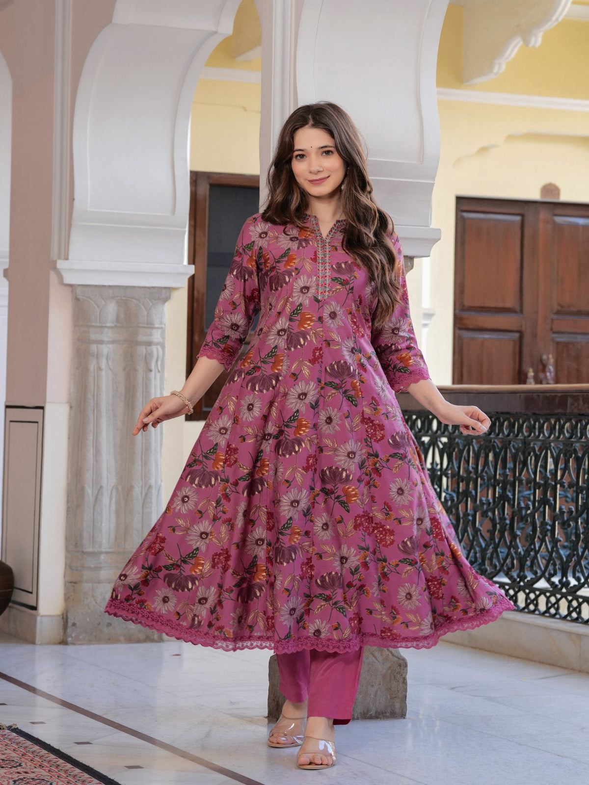 MALUKA WOMEN MODAL CHANDERI FLORAL PRINT KURTA PANT WITH DUPATTA SET