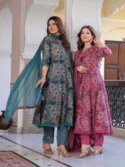 MALUKA WOMEN MODAL CHANDERI FLORAL PRINT KURTA PANT WITH DUPATTA SET