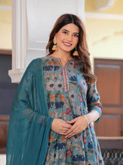MALUKA WOMEN MODAL CHANDERI FLORAL PRINT KURTA PANT WITH DUPATTA SET