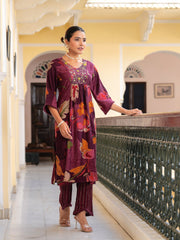 Maluka Women Modal Chanderi Sequins Work Kurta Pant with Dupatta Set