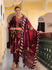 Maluka Women Modal Chanderi Sequins Work Kurta Pant with Dupatta Set