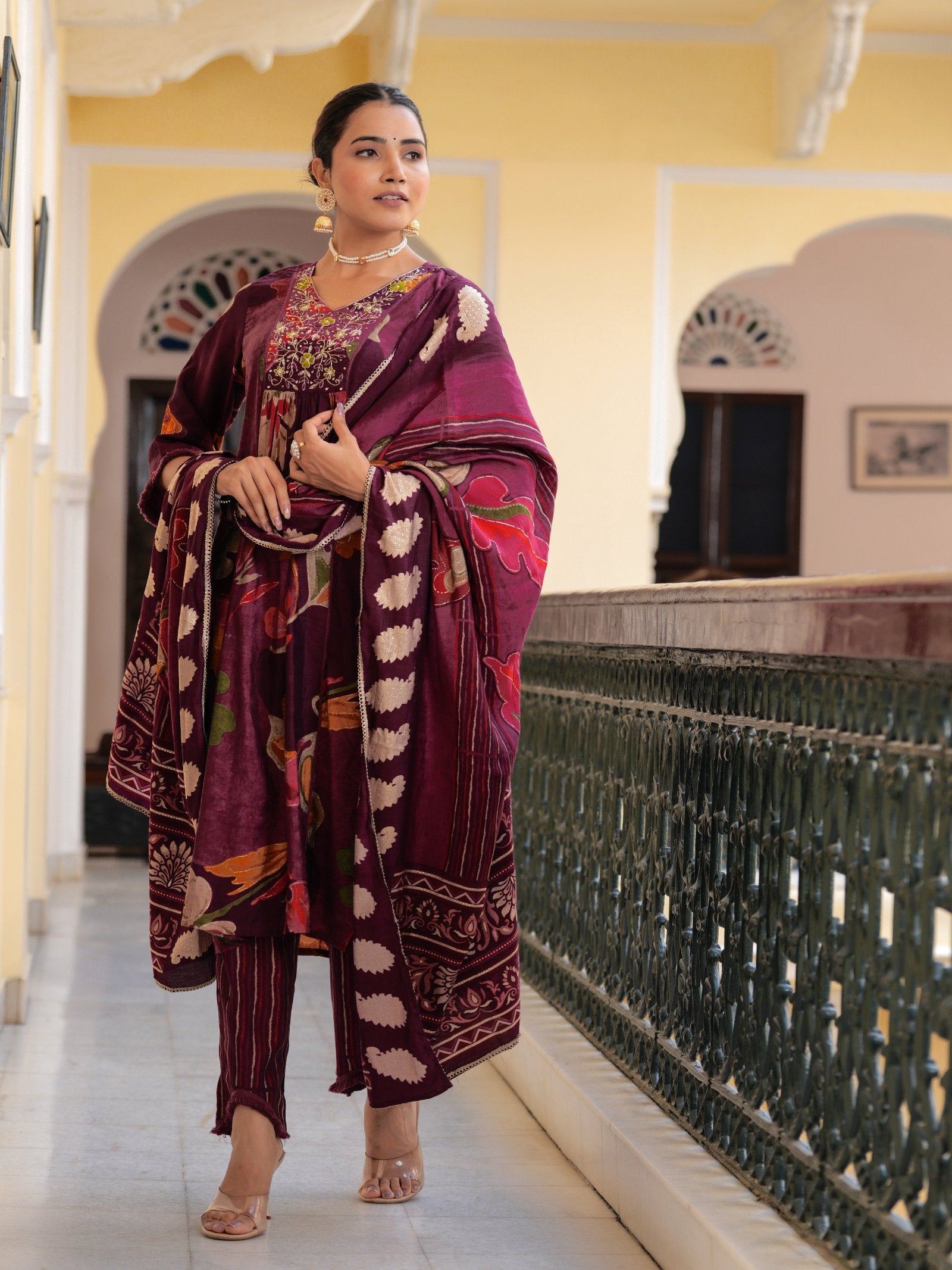 Maluka Women Modal Chanderi Sequins Work Kurta Pant with Dupatta Set