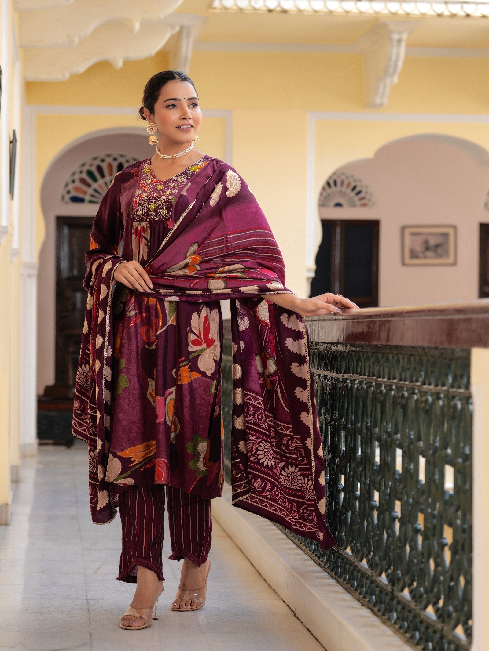 Maluka Women Modal Chanderi Sequins Work Kurta Pant with Dupatta Set