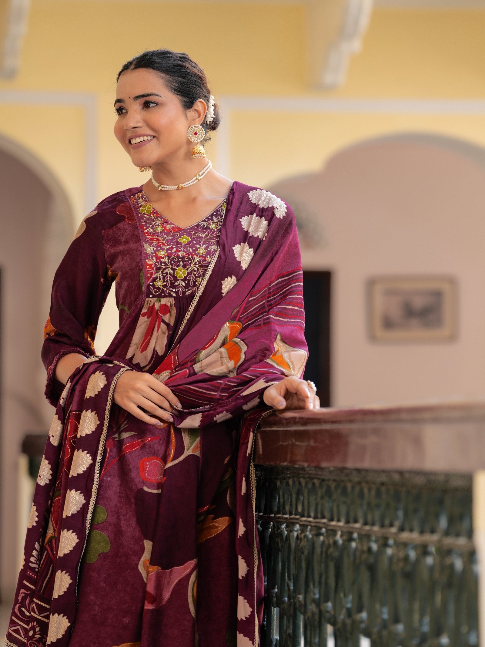 Maluka Women Modal Chanderi Sequins Work Kurta Pant with Dupatta Set