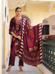 Maluka Women Modal Chanderi Sequins Work Kurta Pant with Dupatta Set