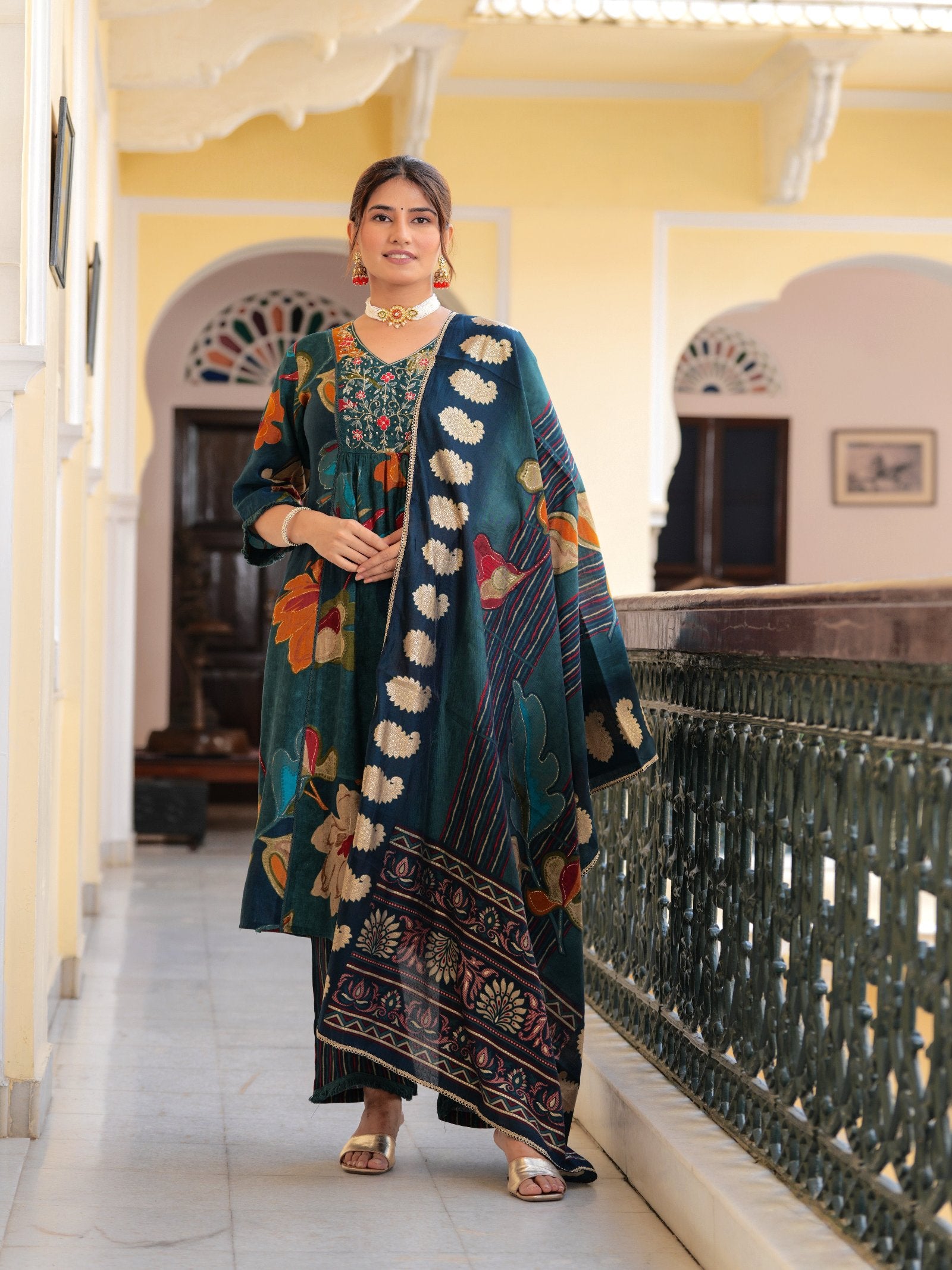 Maluka Women Modal Chanderi Sequins Work Kurta Pant with Dupatta Set
