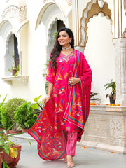 Maluka Women Modal Chanderi Foil Print Sequins with Beads and Stone Work Kurta Set