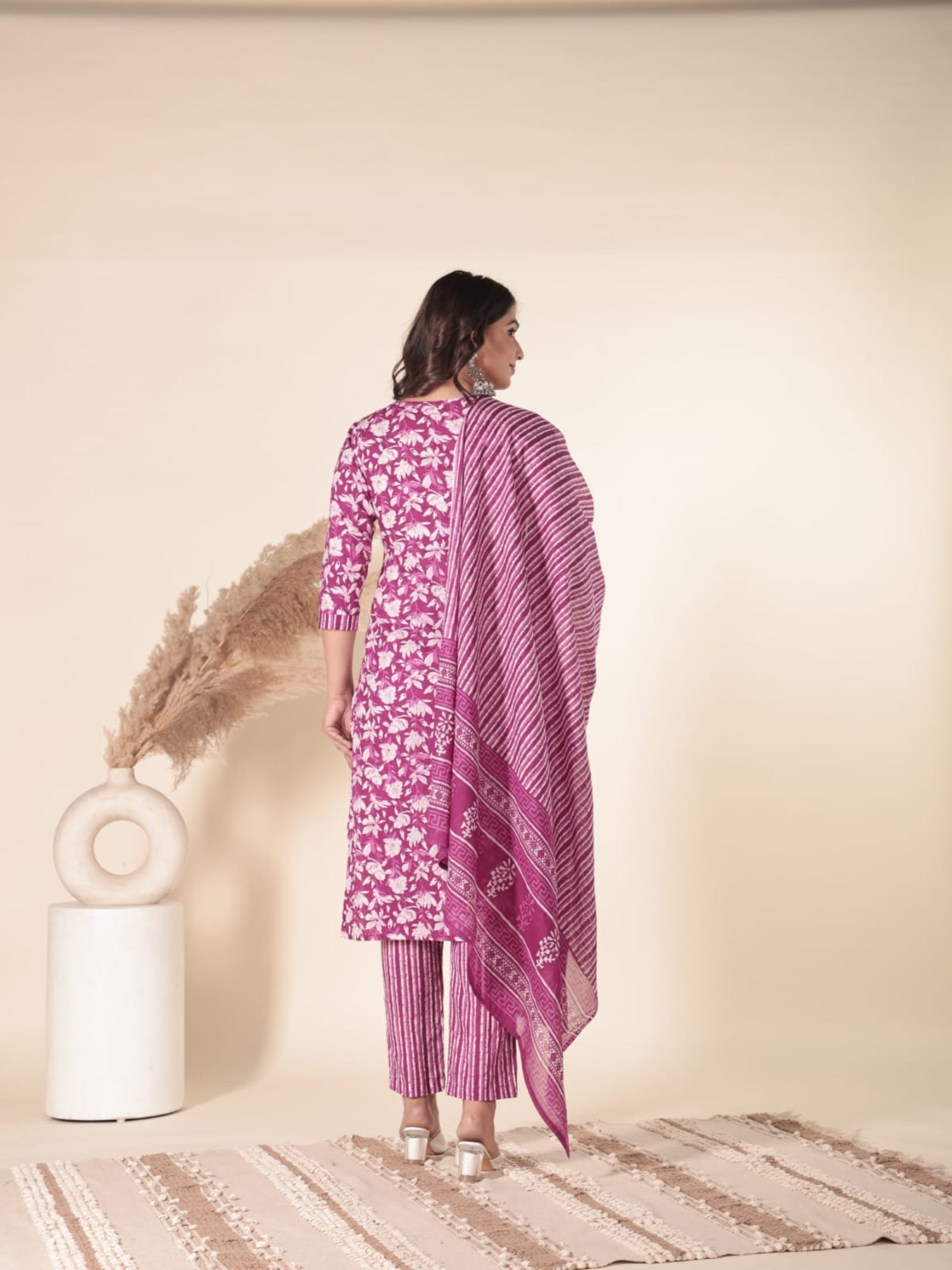 Maluka Women’s Blue & Pink Floral Rayon Kurta Set with Dupatta