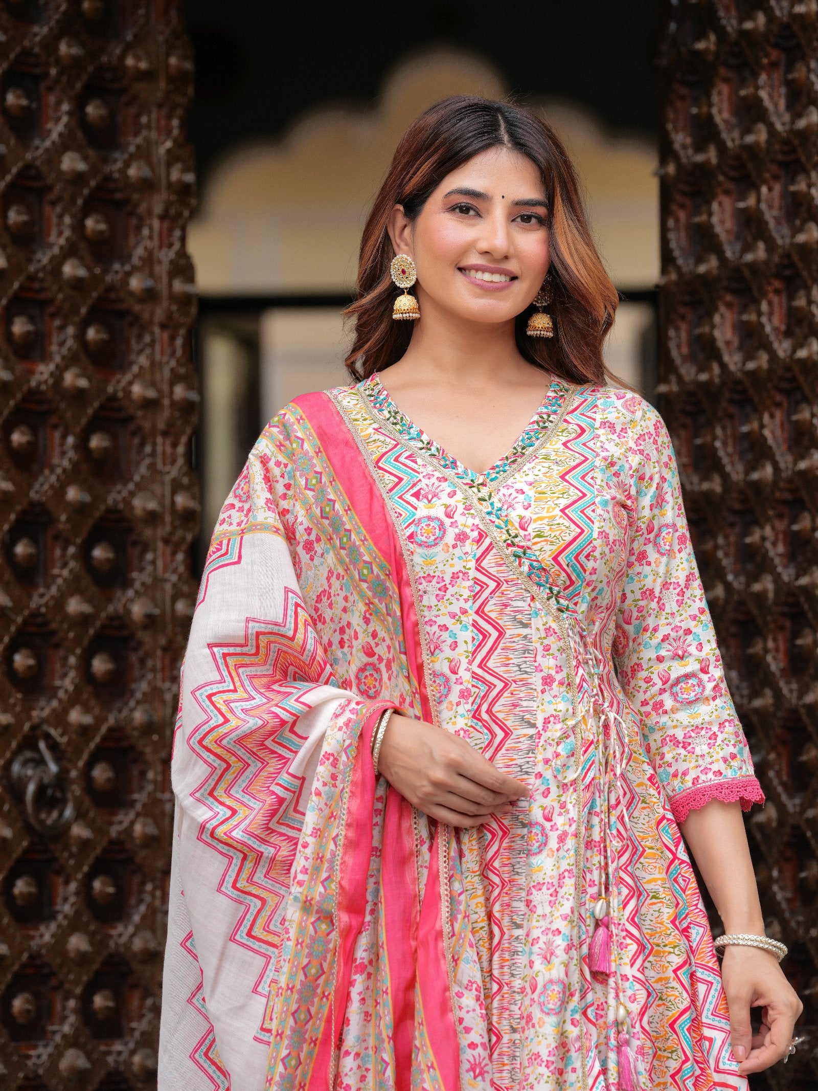 Maluka Women Modal Chanderi Foil Printed Gotta Patti & Sequins Work Kurta Set