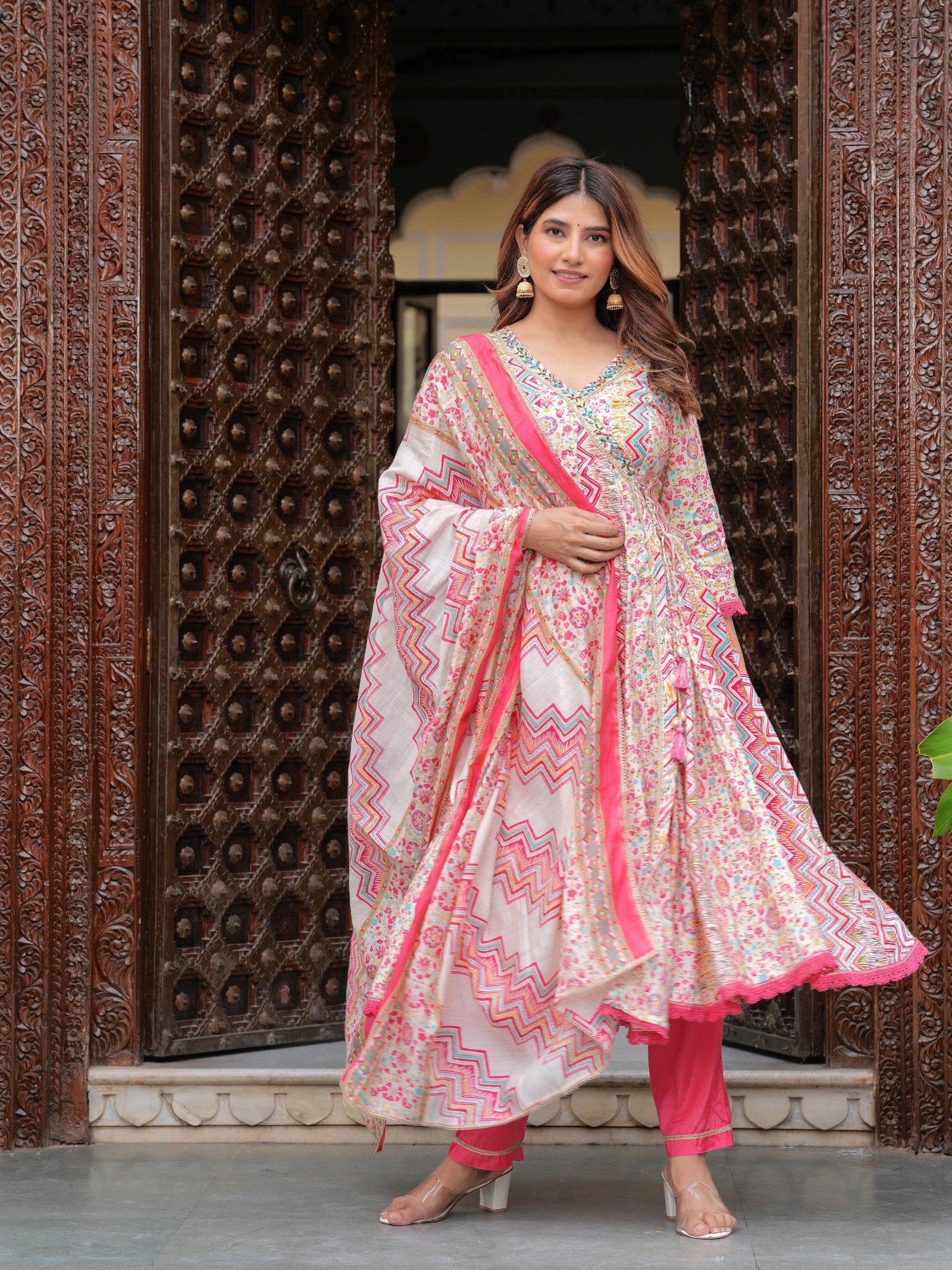 Maluka Women Modal Chanderi Foil Printed Gotta Patti & Sequins Work Kurta Set