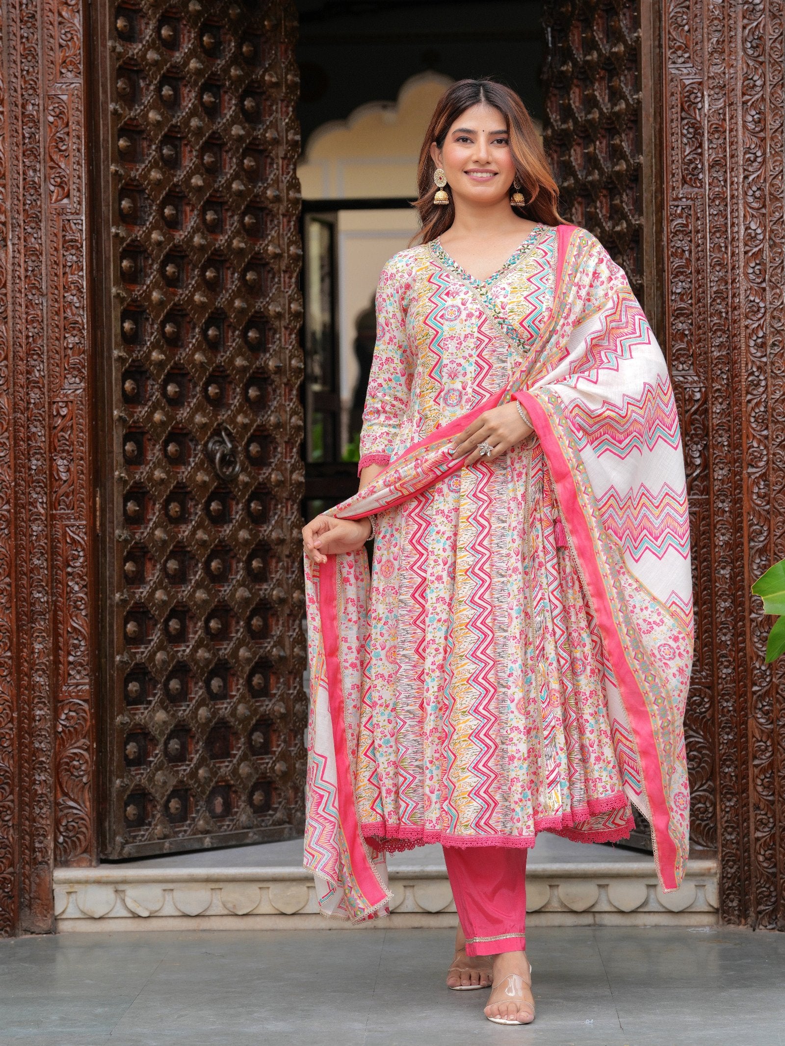 Maluka Women Modal Chanderi Foil Printed Gotta Patti & Sequins Work Kurta Set