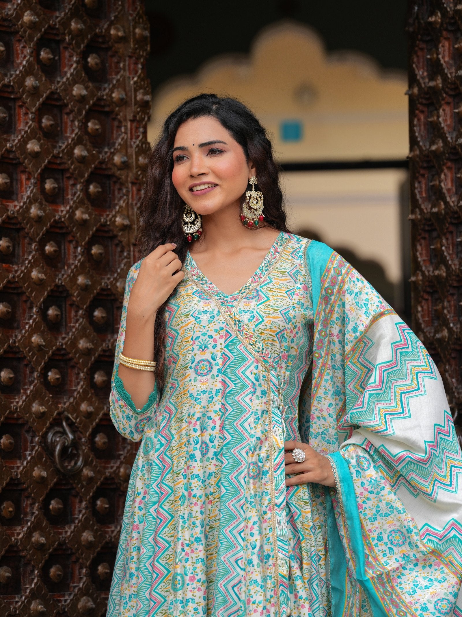 Maluka Women Modal Chanderi Foil Printed Gotta Patti & Sequins Work Kurta Set