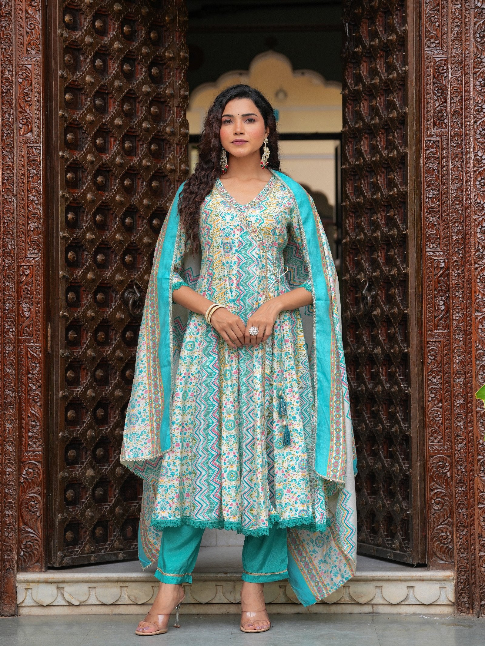 Maluka Women Modal Chanderi Foil Printed Gotta Patti & Sequins Work Kurta Set