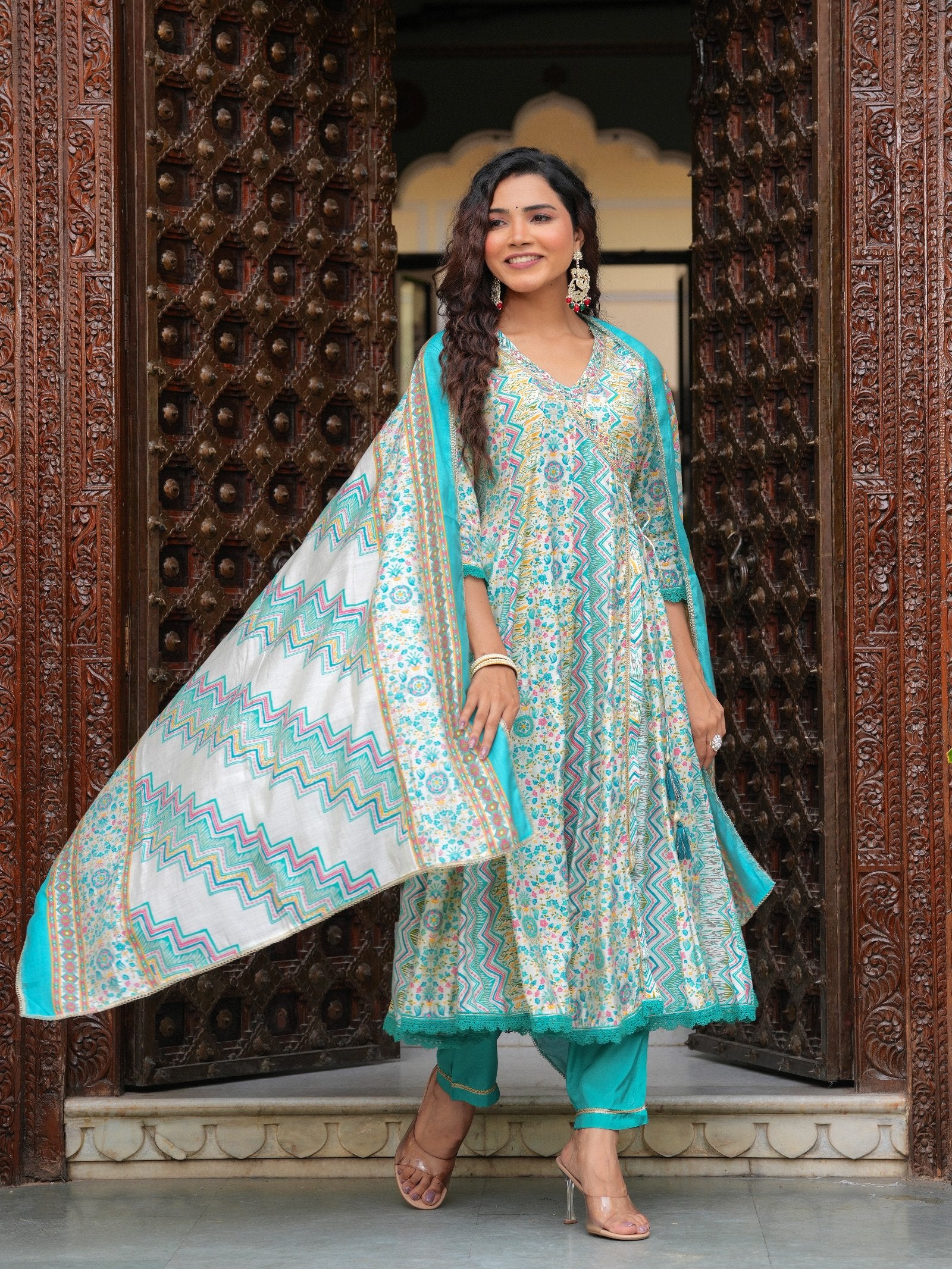 Maluka Women Modal Chanderi Foil Printed Gotta Patti & Sequins Work Kurta Set