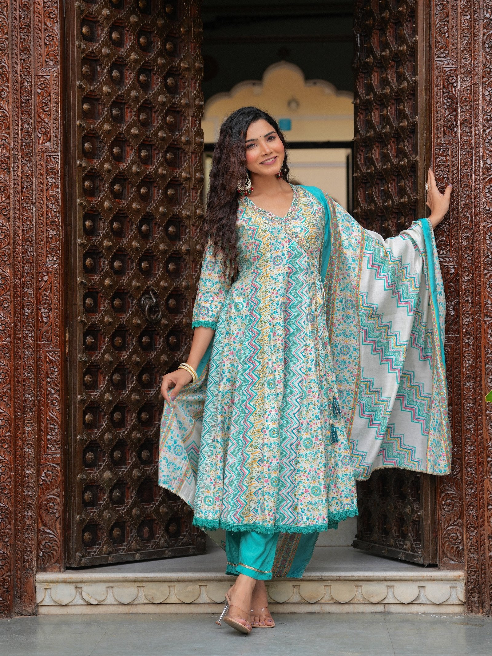 Maluka Women Modal Chanderi Foil Printed Gotta Patti & Sequins Work Kurta Set