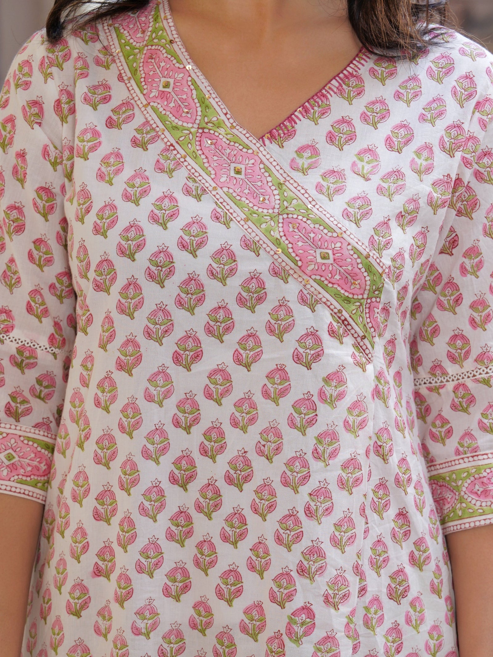 Maluka Women Cotton Printed Hand Work Kurta Pant With Dupatta Set