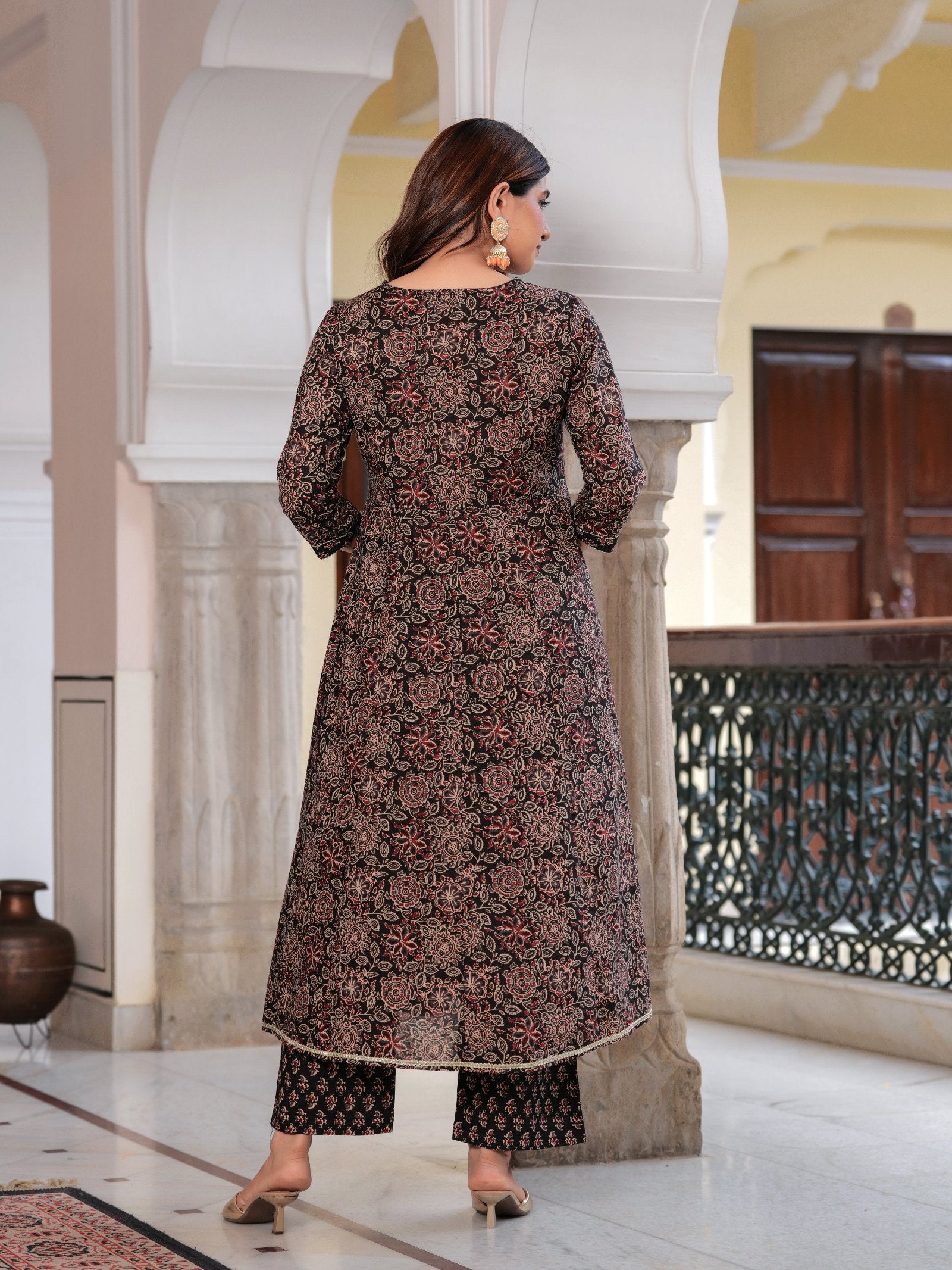 Maluka Women Cotton Floral Printed Sequins Work Kurta Pant with Dupatta Set