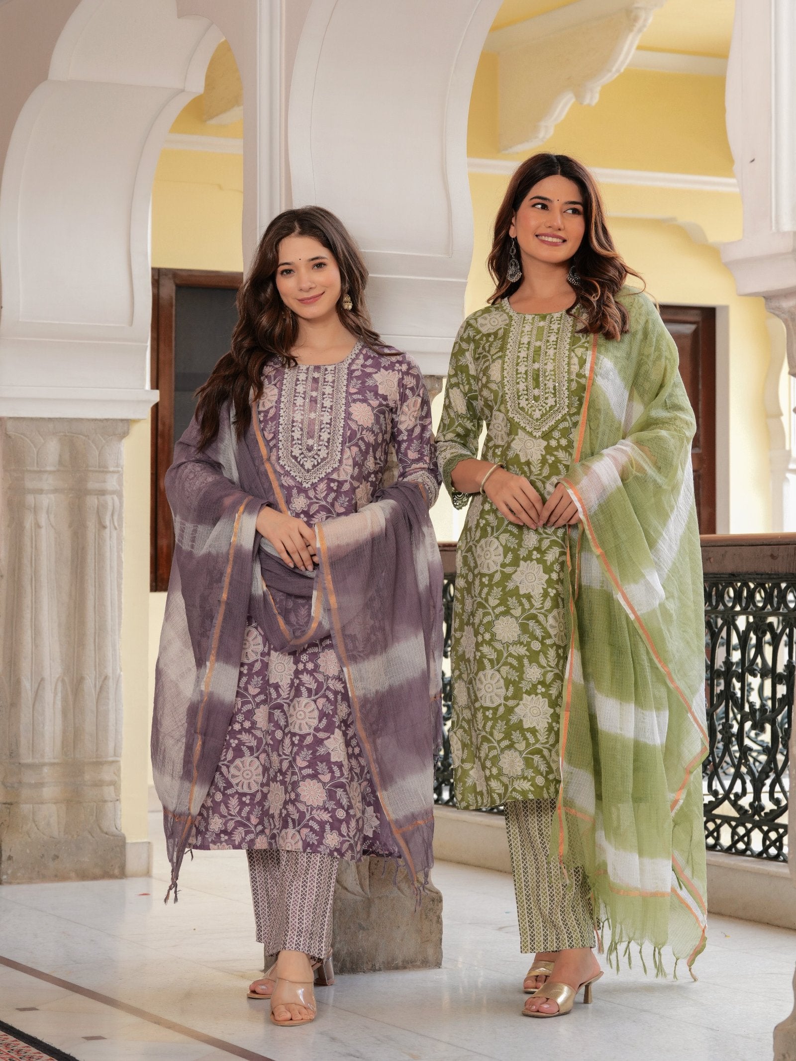 MALUKA WOMEN MODAL CHANDERI FLORAL PRINT KURTA PANT WITH DUPATTA SET